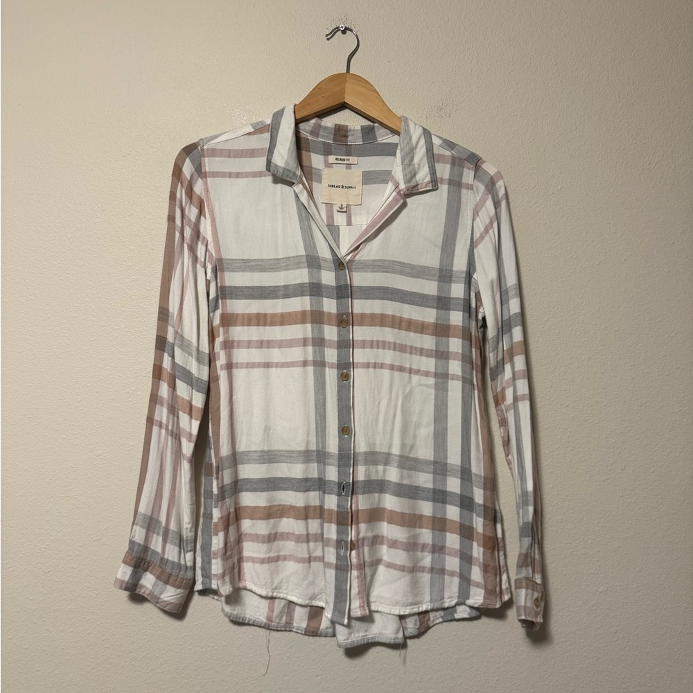 Thread & Supply Plaid Shirt in Cream and Gray